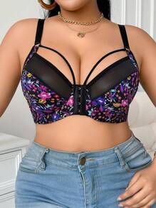 DesireSculpt 1 Stück Große Größen Floral Muster Patchwork Vorderverschluss Unterbrustkorsage