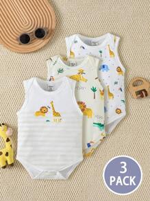 SHEIN Playful Pals Set de 3 piezas de body para bebé niño con estampado adorable de vida marina para verano