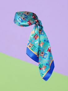 SCOOBY-DOO X SHEIN Cute Cartoon Puppy Pattern Fashionable Small Scarf (Blue) - Blue - View 1