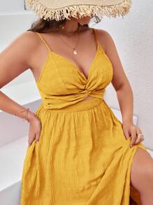 SHEIN VCAY Plus Size Women's Sleeveless Twist Knot Cami Summer Dress,Sundress