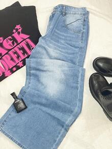 Attitoon 大码女式宽松阔腿低腰牛仔裤，蓝色