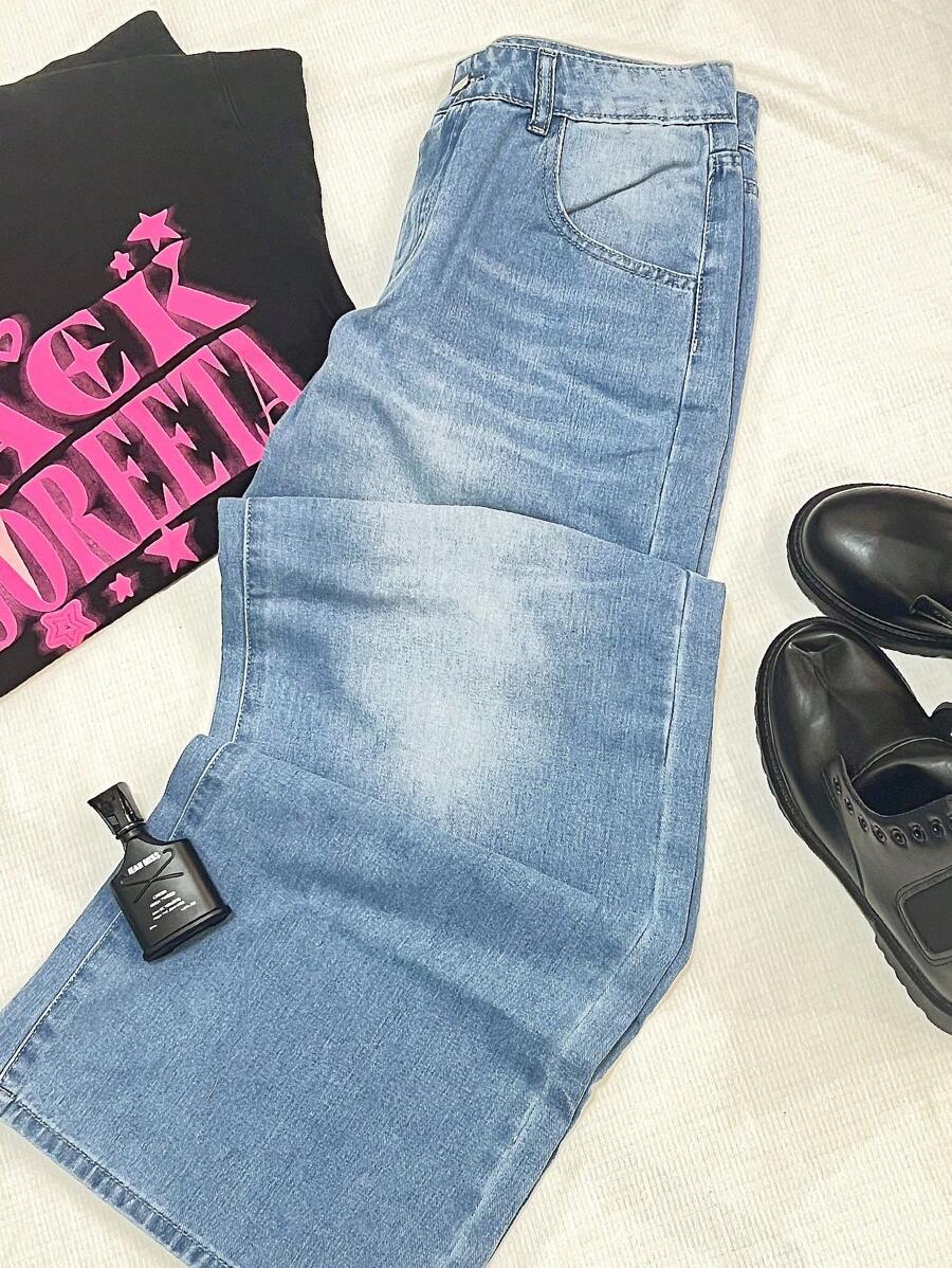 Attitoon 大码女式宽松阔腿低腰牛仔裤，蓝色