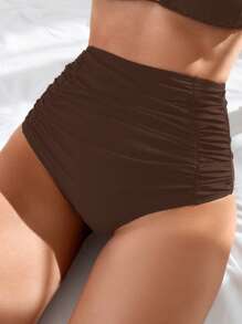 Nuvra Women High Waisted Shirred Tummy Control Flattering Bikini Bottom For Summer Beach Vacation