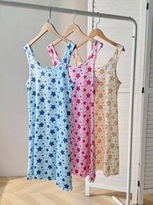 SHEIN Bộ đồ ngủ 3 mảnh in hình ngôi sao dành cho nữ - Nhiều màu - Xem 1