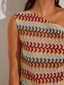 SHEIN BAE 1 pieza de top asimétrico de hombro simple a rayas de ganchillo, adecuado para vacaciones en la isla, luna de miel, fiesta en la piscina, vacaciones de mujer, primavera, verano, elegante, sexy, resort de playa