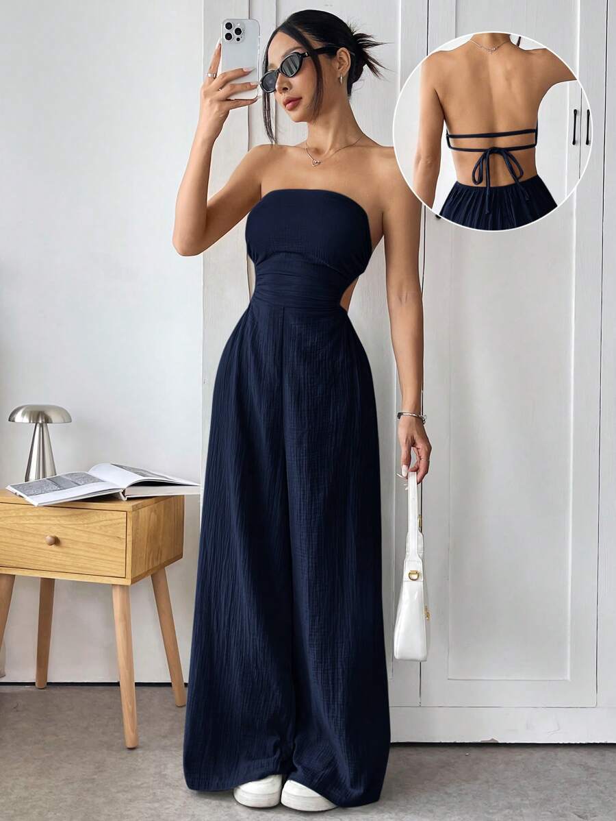 SHEIN EZwear 女士露肩露背长款连体裤，夏季