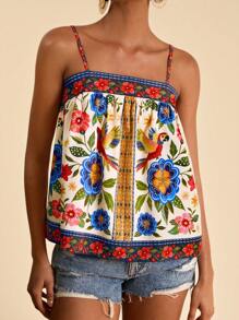 Travachic Damen lose tropisches Muster Top mit Spaghettiträgern, Sommerurlaub, süße Sommer Tops, Sommer Outfits für Damen