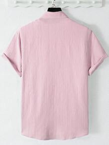 Manfinity Homme 男士纯色单排扣休闲/商务短袖衬衫 - 粉色 - 查看 2