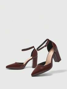 CUCCOO BIZCHIC Giày cao gót đế thô cho nữ, thích hợp cho tiệc cưới - màu nâu - Xem 9