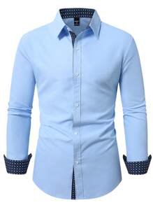 Calvornis Men's Casual Business Long Sleeve Shirt With Contrast Collar And Cuffs Men Fitted Shirts Men's Fashion Shirts, Fall - Baby Blue - View 4