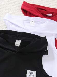 Conjunto de múltiples piezas: Parte superior sin mangas con capucha de unicolor casual + pantalones cortos con cintura elástica holgados para niños, ligero y cómodo, adecuado para uso en exteriores