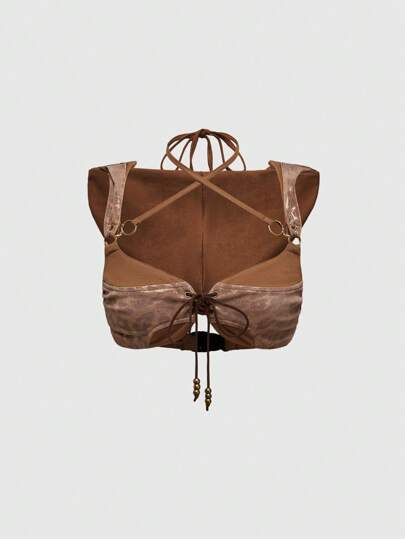 Goth Retro Y2K Babe Metallic Leoparden-Muster Crop-Hoodie