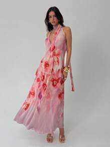 Aloruh Đầm cổ khoét sâu họa tiết hoa dành cho nữ, gợi cảm và phù hợp cho kỳ nghỉ - Nhiều màu - Xem 3