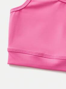 SHEIN 女童褶皱运动瑜伽弹力舒适优雅飘逸时尚简约训练跑步背心和短裤套装，经典黑色网球裙套装，女童褶皱裙套装，女童服装套装两件套，年轻女童两件套裙子，一件上衣，两件套女童服装 - 玫紅色 - 查看 5