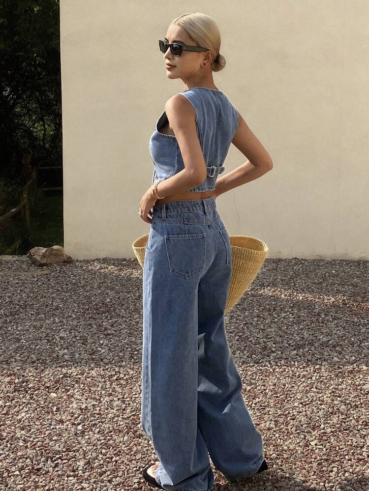 Summer New Loose Casual Denim Music Festival Women Denim Outfit