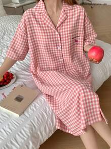 HELLO KITTY | DAZY 可爱图案徽标和字母印花格子宽松女士睡衣 - 粉色 - 查看 1