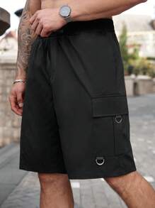 Manfinity CasualCool Men's Casual Loose-Waisted Drawstring Leggings With Detailed Decorative Design Are Suitable For Everyday Outdoor Hiking.Men's Casual Utility Pants With Drawstring Elastic Waist And Cuffs Men Clothing Men Shorts Cargo Shorts For Men Men Cargo Pants Shorts Cargo Shorts Men Shorts It Is Great For Couples And Makes An Excellent Gift Idea For Boyfriends Or Husbands. - Black - View 6