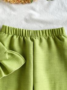 Vintaside Kids 2件套女婴休闲可爱蝴蝶结无袖上衣和裤子套装 - 綠色 - 查看 5