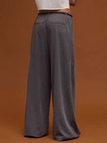 COUREZ Pantalones de pierna ancha de tiro bajo con cordón, para verano para mujeres, estilo casual de calle, vintage Y2K - Gris Oscuro - Ver 5