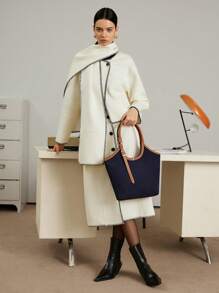 SHECARRY Women Casual Tote Bag In Navy Blue Corduroy, Light Weight And Large Capacity, Perfect For Daily Use - Navy Blue - View 10