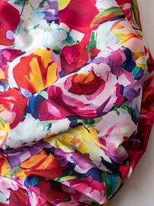 Flirla 大码女式方领露肩泡泡袖花卉印花衬衫 + 印花褶皱 LGBT 短裤两件套，春夏 - 彩色 - 查看 4