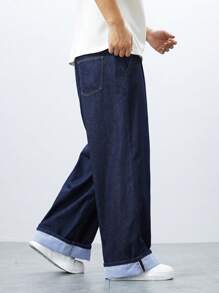 Claim Dot Men's Casual Washed Wide Leg Jeans - Dark Wash - View 5