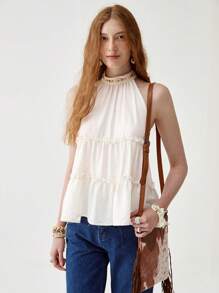 Camiseta sin tirantes estilo bohemio, top versátil y favorecedor para vacaciones - Albaricoque - Ver 6