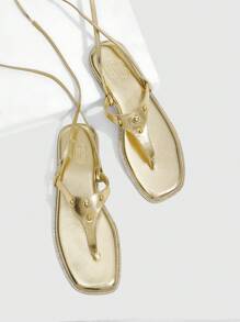 CUCCOO SZL 女士时尚金色性感平底凉鞋 - 金色 - 查看 2