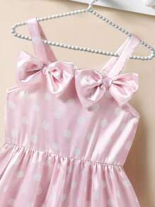 SHEIN Girl's Pink Bow Strap Puffy Dress - Pink - View 4