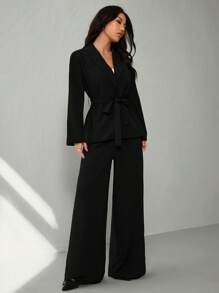 SHEIN PETITE Women Two Pieces Outfits For Daily Wear - Black - View 4