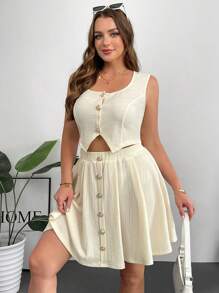 SHEIN Essnce Set di moda per donna taglie forti, composto da canotta monopetto in tinta unita e gonna midi