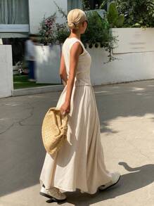 DAZY Women Two Pieces Outfits For Daily Wear Linen - Apricot - View 3