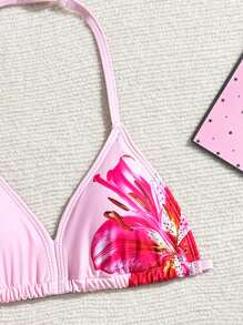 Set bikini a triangolo da 3 pezzi con stampa floreale e gonna spiaggia con laccetti per ragazza tween, adatto per vacanze, stile retrò, spiaggia, oceano, eleganza, carino