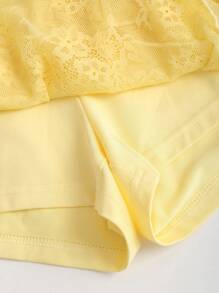 Sweetra 女士浪漫优雅纯色多层蕾丝短裙 - 黃色 - 查看 3