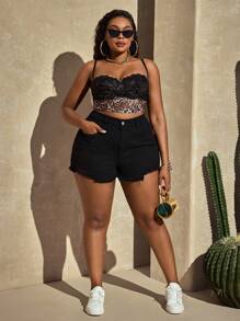 SHEIN SXY Shorts vaqueros de talla grande de unicolor, moda para el verano - Negro - Ver 7