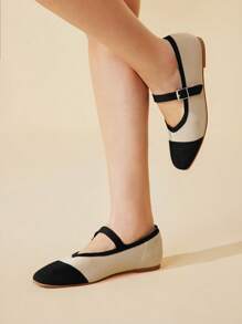 CUCCOO BASICS Women's Red Plaid Square Toe Flat Shoes, Comfortable - Apricot - View 8