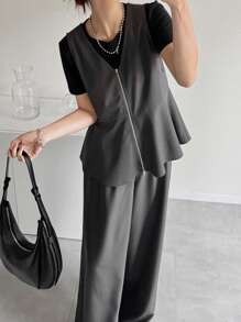 FRIFUL 2 Stücke Damen lässiger und modischer Rüschensaum Sommer Outfit