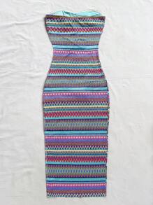 Soleia 女式条纹褶皱前系带连衣裙海滩度假装春夏女装 - 彩色 - 查看 2