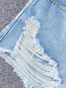 SHEIN Tween Girls Solid Color T-Shirt & Denim Shorts 2-Piece Set - Black - View 3