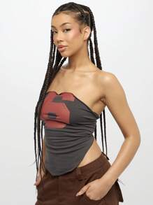 SUMWON WOMEN Strapless Bandeau Tank Graphic Logo Design Sleeveless Athletic Crop Top Workout Yoga Running Summer Spring Active Wear Stylish Athleisure - Black - View 6