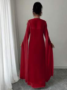 Selianne 2 Pieces Set Elegant Robe With Embellishment Decoration Robe And Dress - Red - View 2