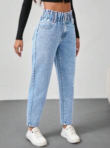 SHEIN Tall Quần Jeans Nữ Quần Ôm Vừa Vặn Thường Ngày Quần Ống Côn Cạp Rộng Quần Jeans Xanh Cao Cấp Quần Jeans Nữ Quần Nữ Quần Mùa Đông Trang Phục Cao Bồi Nữ Quần Áo Nữ Quần Nữ Quần Áo Mùa Hè Nữ - Rửa nhẹ - Xem 5