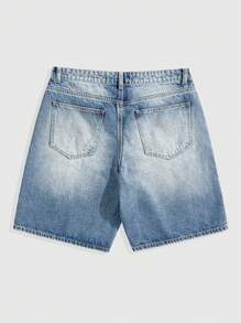 ROMWE MEN Street Life Men's Colorful Rhinestone Decor Loose Fit Denim Shorts Jorts - Light Wash - View 7