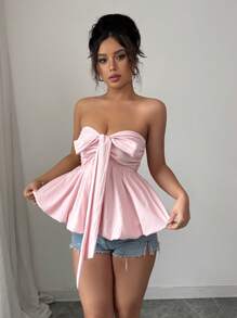 SHEIN Clasi Multi-Wear Solid Color Halter Neck Fashion Shirt, Suitable For Summer