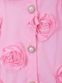 Blusa de unicolor con cuello de flor de rosa 3D y mangas dolman para niñas - Rosa - Ver 4