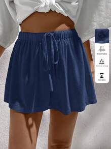 Easowa Linen Women Casual Shorts, Suitable For Spring And Summer,Flowy Shorts,Linen Pants - Navy Blue - View 2