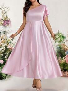 Asymmetric Wedding Guest Dress - Pink - View 3