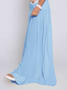 MUSERA Falda larga de gasa de estilo bohemio de tiro bajo para vacaciones de verano en Ibiza - Celeste - Ver 4