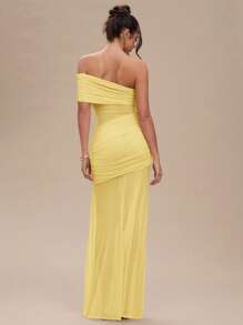 SHEIN BAE Váy dài xếp ly màu mơ trơn gợi cảm xuyên thấu cho nữ mùa hè - Màu vàng - Xem 7