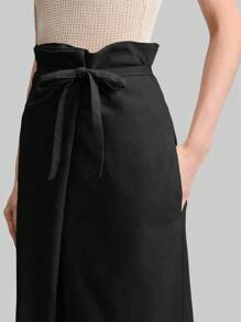 Ontre 2025女夏秋亚麻裹腰直筒裙波西米亚风度假棕色裙子夏季裙子欧洲夏季商务休闲假沙滩/海边生日派对裙女教师 - 黑色 - 查看 3